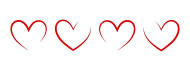 set of red hearts, one line art, simple design element for valentines day, vector illustration