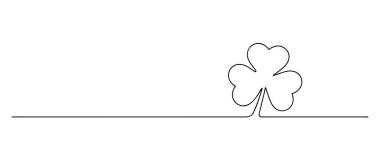 clover leaf continuous one line drawing, single shamrock symbol lineart, black line vector illustration, editable stroke, panoramic design element