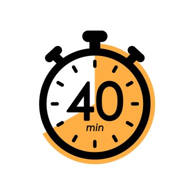 40 minutes stopwatch icon, timer symbol, cooking time, cosmetic or chemical application time, 40 min waiting time simple vector illustration
