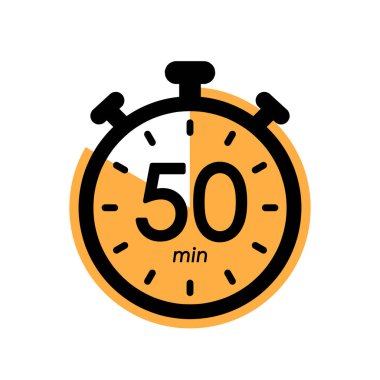 50 minutes stopwatch icon, timer symbol, cooking time, cosmetic or chemical application time, 50 min waiting time simple vector illustration