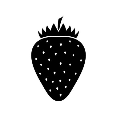 Çilekli siyah siluet, düz siyah vektör simgesi, meyve sembolü