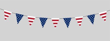 USA flag bunting garland, string of triangular flags, national colors, pennants, retro style vector illustration
