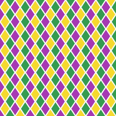 mardi gras pattern, harlequin seamless vector pattern, green, purple and yellow, holiday decoration