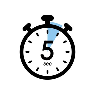 five seconds stopwatch icon, timer symbol, 5 sec waiting time simple vector illustration