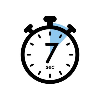 seven seconds stopwatch icon, timer symbol, 7 sec waiting time simple vector illustration