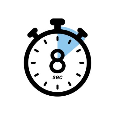 eight seconds stopwatch icon, timer symbol, 8 sec waiting time simple vector illustration