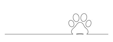 paw print one line art, pet footprint lineart, black line vector illustration, editable stroke, panoramic design element