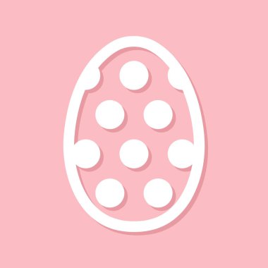 polka dot decorated Easter egg, white holiday design element pink background, decorative art, simple vector illustration
