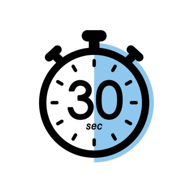 thirty seconds stopwatch icon, timer symbol, 30 sec waiting time simple vector illustration