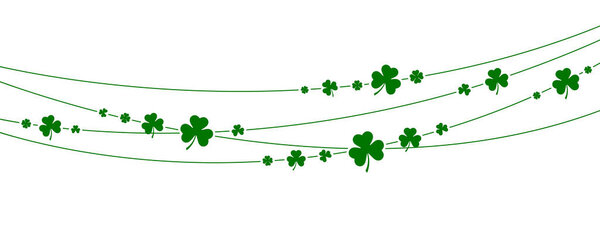 st patrick day panoramic decorative element, green beads with clover leaf, divider, vector illustration