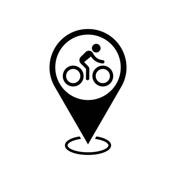 自転車の駐車場の場所地図ポインタ自転車のアイコンの場所ピン黒のシンボルベクトルの地図ポインタ — ストックベクタ