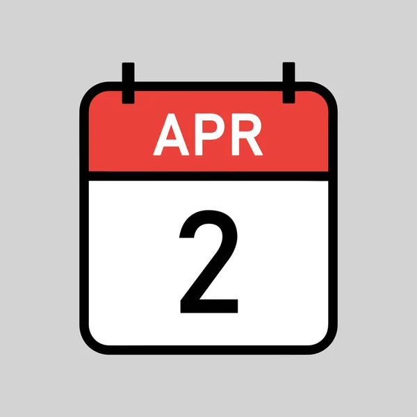 4月2日 黒アウトラインと赤と白の色のカレンダーページ カレンダーの日付シンプルなベクトルイラスト — ストックベクタ