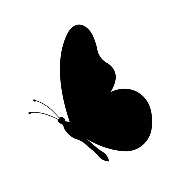 Butterfly Black Silhouette Side View Decorative Design Element Simple Vector — Stock Vector