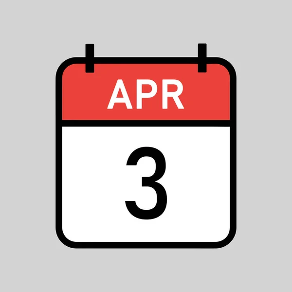 4月3日 赤と白のカレンダーページ黒アウトライン カレンダー日付シンプルなベクトルイラスト — ストックベクタ