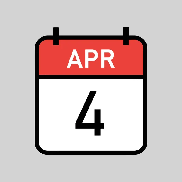 4月4日 黒アウトラインと赤と白の色のカレンダーページ カレンダーの日付シンプルなベクトルイラスト — ストックベクタ