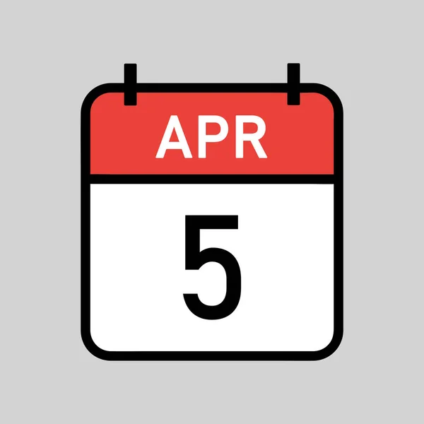 4月5日 黒アウトラインと赤と白の色のカレンダーページ カレンダーの日付シンプルなベクトルイラスト — ストックベクタ