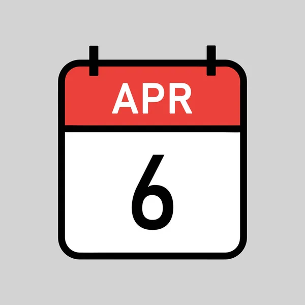 4月6日 黒アウトラインと赤と白の色のカレンダーページ カレンダーの日付シンプルなベクトルイラスト — ストックベクタ