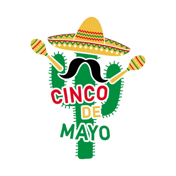Cinco Mayo Cactus Con Sombrero Maracas Festa Messicana Maggio Illustrazione — Vettoriale Stock