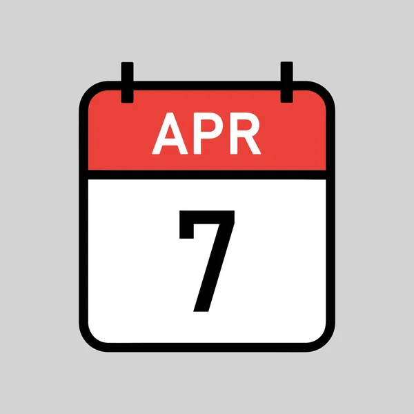 4月7日 红白相间的彩色日历页 带有黑色轮廓 日历日期简单的矢量图解 — 图库矢量图片