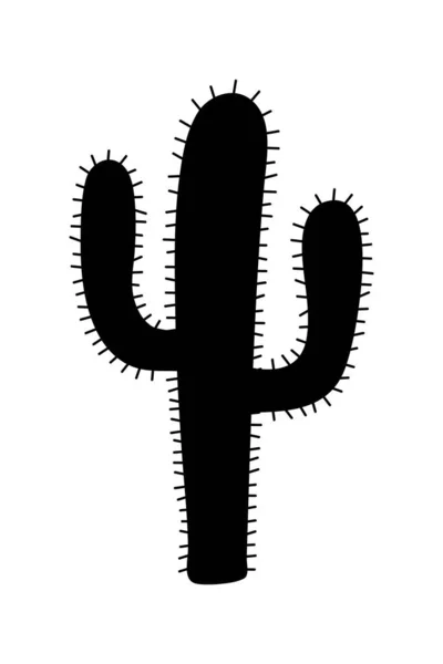Kaktusz Fekete Sziluett Rajzfilm Egyszerű Vektor Tervezési Elem — Stock Vector