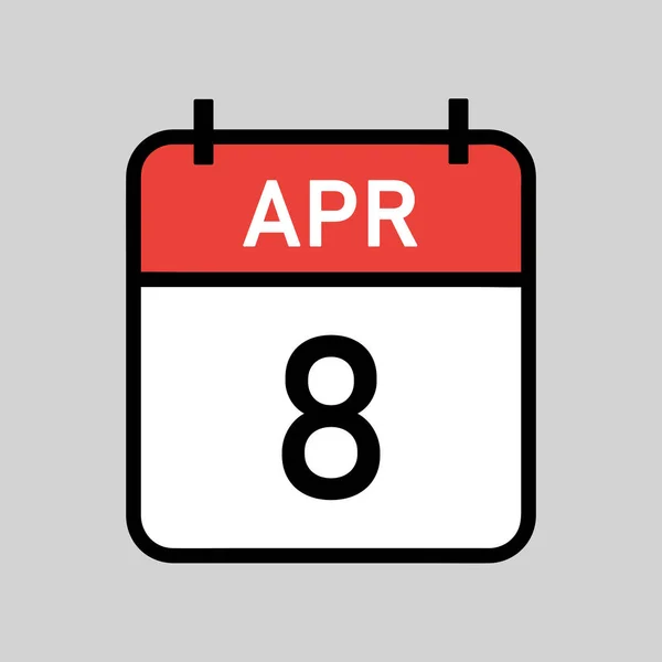 4月8日 黒アウトラインと赤と白の色のカレンダーページ カレンダーの日付シンプルなベクトルイラスト — ストックベクタ