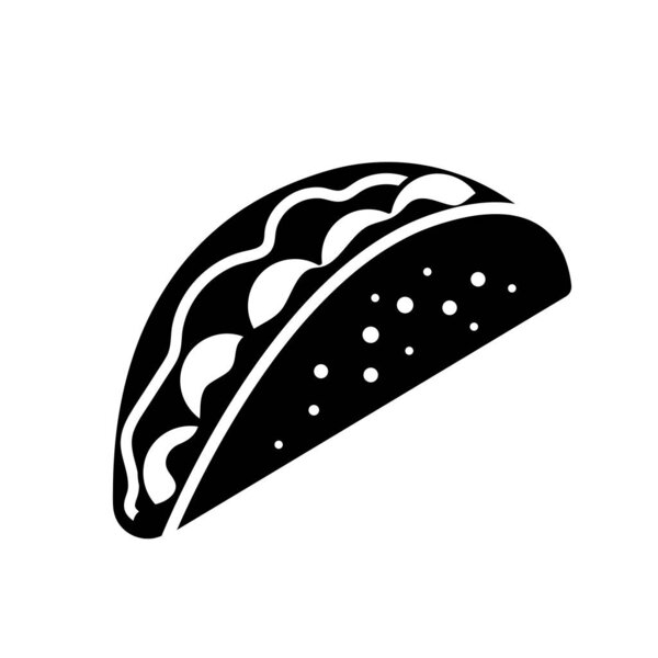 taco with tortilla shell, mexican food, cinco de mayo symbol, black filled vector element