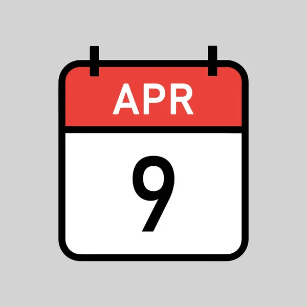 4月9日 黒アウトラインと赤と白の色のカレンダーページ カレンダーの日付シンプルなベクトルイラスト — ストックベクタ