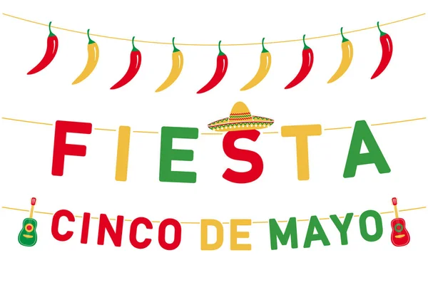 Cinco Mayo Conjunto Celebração Guirlandas Coloridas Jalapeno Fiesta Decoração Festa —  Vetores de Stock