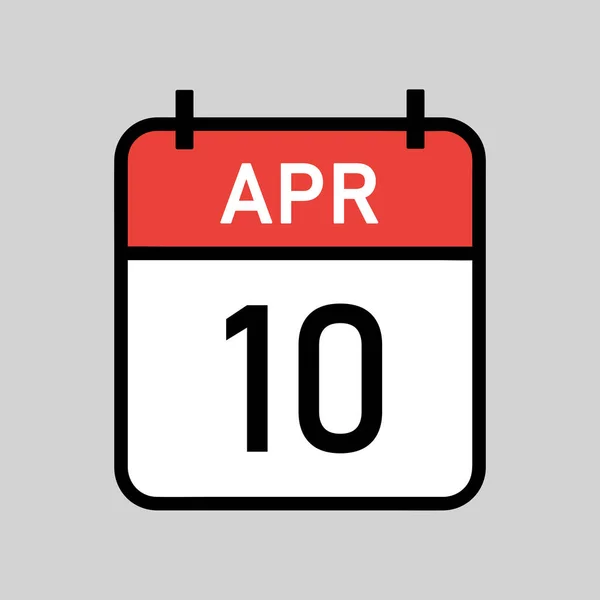 4月10日 黒アウトラインを持つ赤と白の色のカレンダーページ カレンダーの日付シンプルなベクトルイラスト — ストックベクタ