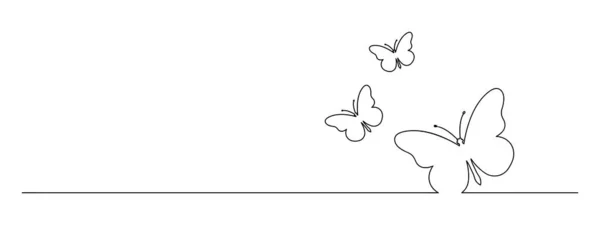Бабочки Одна Линия Искусства Бабочка Lineart Черная Линия Векторной Иллюстрации — стоковый вектор