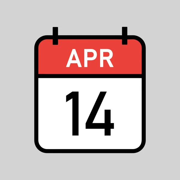 4月14日 黒アウトラインと赤と白の色のカレンダーページ カレンダーの日付シンプルなベクトルイラスト — ストックベクタ