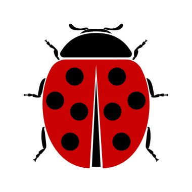 Uğur böceği ya da uğur böceği, siyah ve kırmızı dişi böceğin şirin düz tasarımı, basit vektör çizimi.