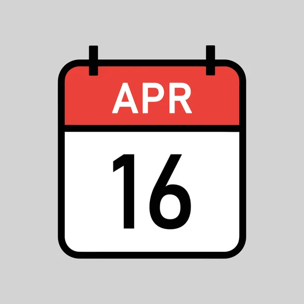 4月16日 黒アウトラインと赤と白の色のカレンダーページ カレンダーの日付シンプルなベクトルイラスト — ストックベクタ