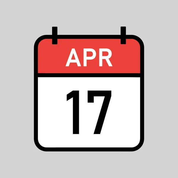 4月17日 红白相间的彩色日历页 带有黑色轮廓 日历日期简单的矢量图解 — 图库矢量图片