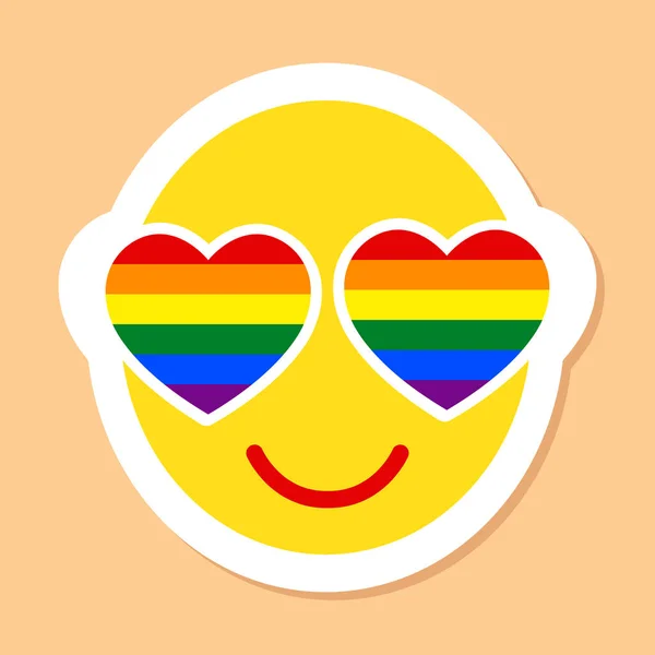 Mês Orgulho Emoji Com Arco Íris Coração Forma Olhos Para — Vetor de Stock