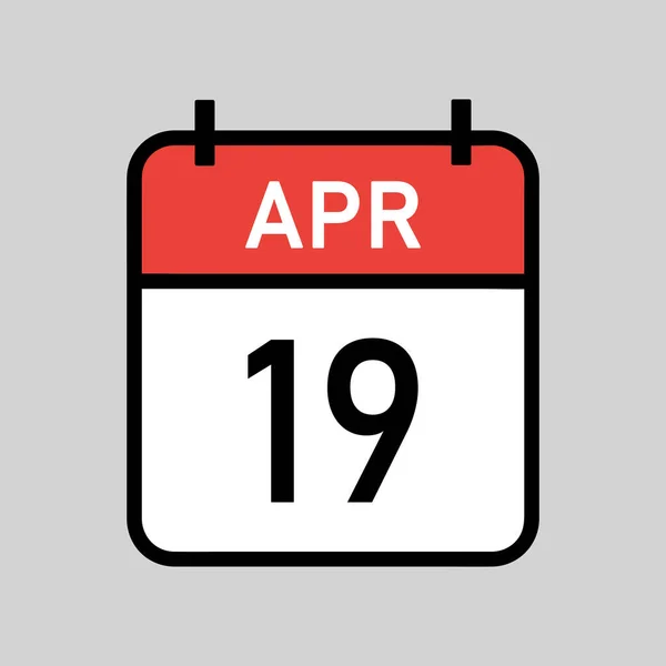 4月19日赤と白のカレンダーページ黒アウトライン カレンダー日付シンプルなベクトルイラスト — ストックベクタ