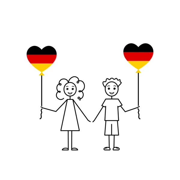 Німецькі Діти Deutsche Kinder Люблять Німецький Ескіз Дівчину Хлопчика Кульками — стоковий вектор