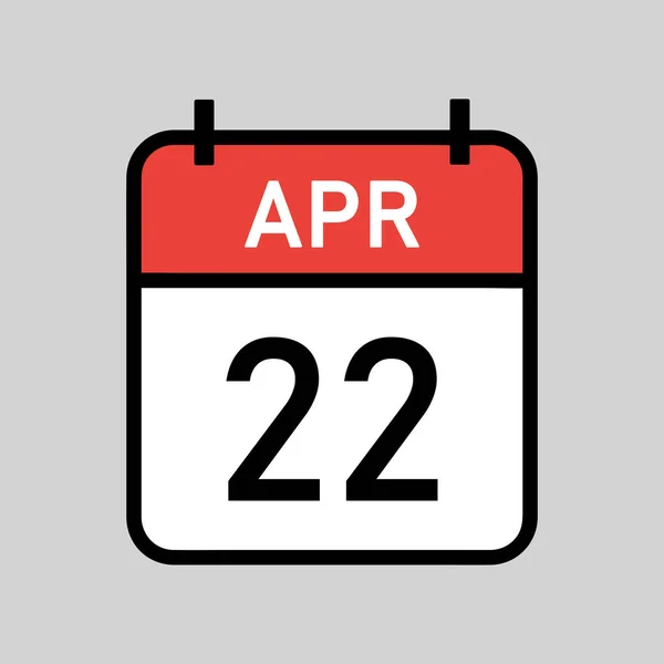 4月22日 黒アウトラインと赤と白の色のカレンダーページ カレンダーの日付シンプルなベクトルイラスト — ストックベクタ