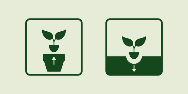Pflanzung Der Triebe Aus Dem Topf Die Erde Grüne Vektorsymbole — Stockvektor