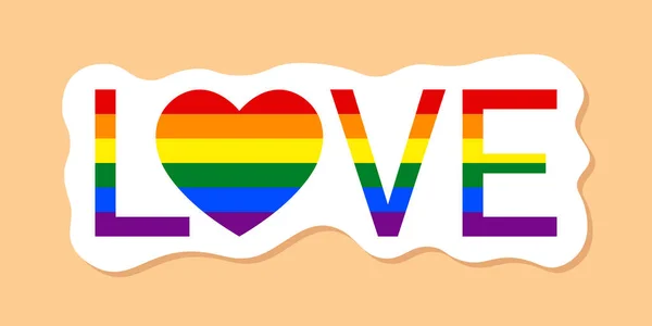爱在Lgbt骄傲旗的颜色 同性恋社区 骄傲月 Lgbtq彩虹 字与心 简单的矢量贴纸 — 图库矢量图片