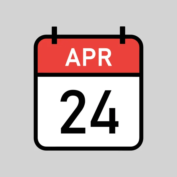 4月24日 黒アウトラインを持つ赤と白の色のカレンダーページ カレンダーの日付シンプルなベクトルイラスト — ストックベクタ