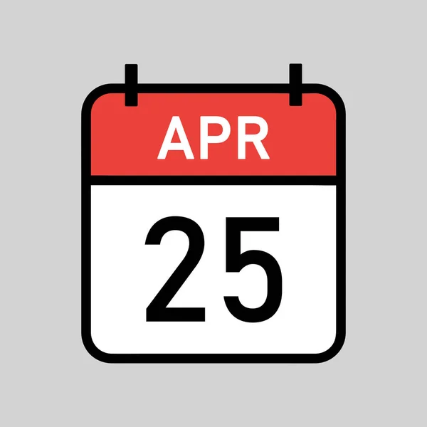 4月25日 黒アウトラインと赤と白の色のカレンダーページ カレンダーの日付シンプルなベクトルイラスト — ストックベクタ