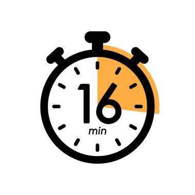 sixteen minutes stopwatch icon, timer symbol, cooking time, cosmetic or chemical application time, 16 min waiting time simple vector illustration clipart