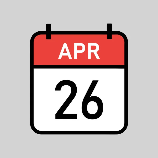 4月26日 红白相间的彩色日历页 带有黑色轮廓 日历日期简单的矢量插图 — 图库矢量图片