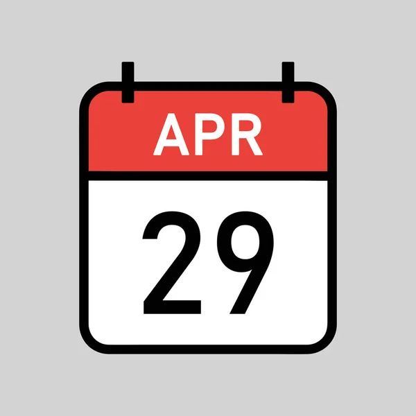 4月29日 黒アウトラインと赤と白の色のカレンダーページ カレンダーの日付シンプルなベクトルイラスト — ストックベクタ