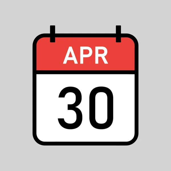 4月30日 黒アウトラインを持つ赤と白の色のカレンダーページ カレンダーの日付シンプルなベクトルイラスト — ストックベクタ