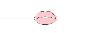 dudaklar bir çizgi sanat, kadın dudak çizgisi, siyah çizgi vektör çizimi, düzenlenebilir vuruş, panoramik tasarım elementi