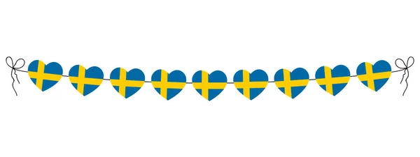 Национальный День Флаг Швеции Сердце Гирлянда Строка Сердец Украшение Простой — стоковый вектор