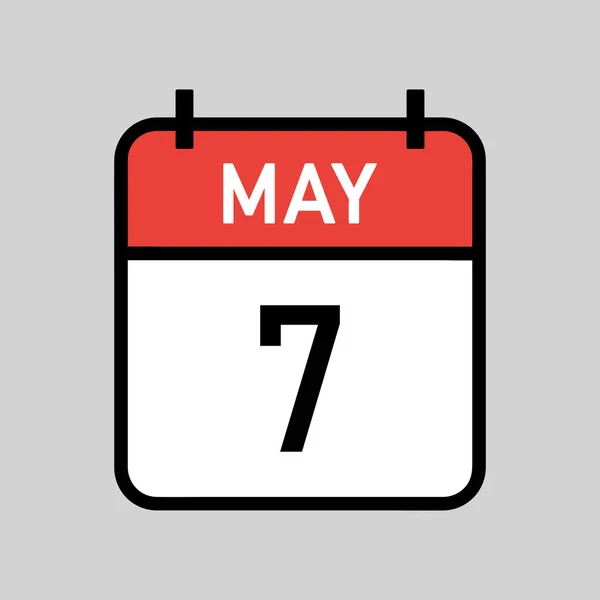 5月7日 黒アウトラインと赤と白の色のカレンダーページ カレンダーの日付シンプルなベクトルイラスト — ストックベクタ