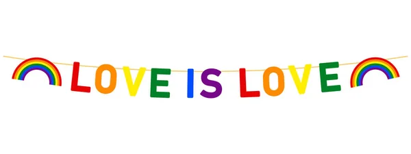 Amor Amor Lettering Banner Com Símbolo Arco Íris Slogan Desfile — Vetor de Stock